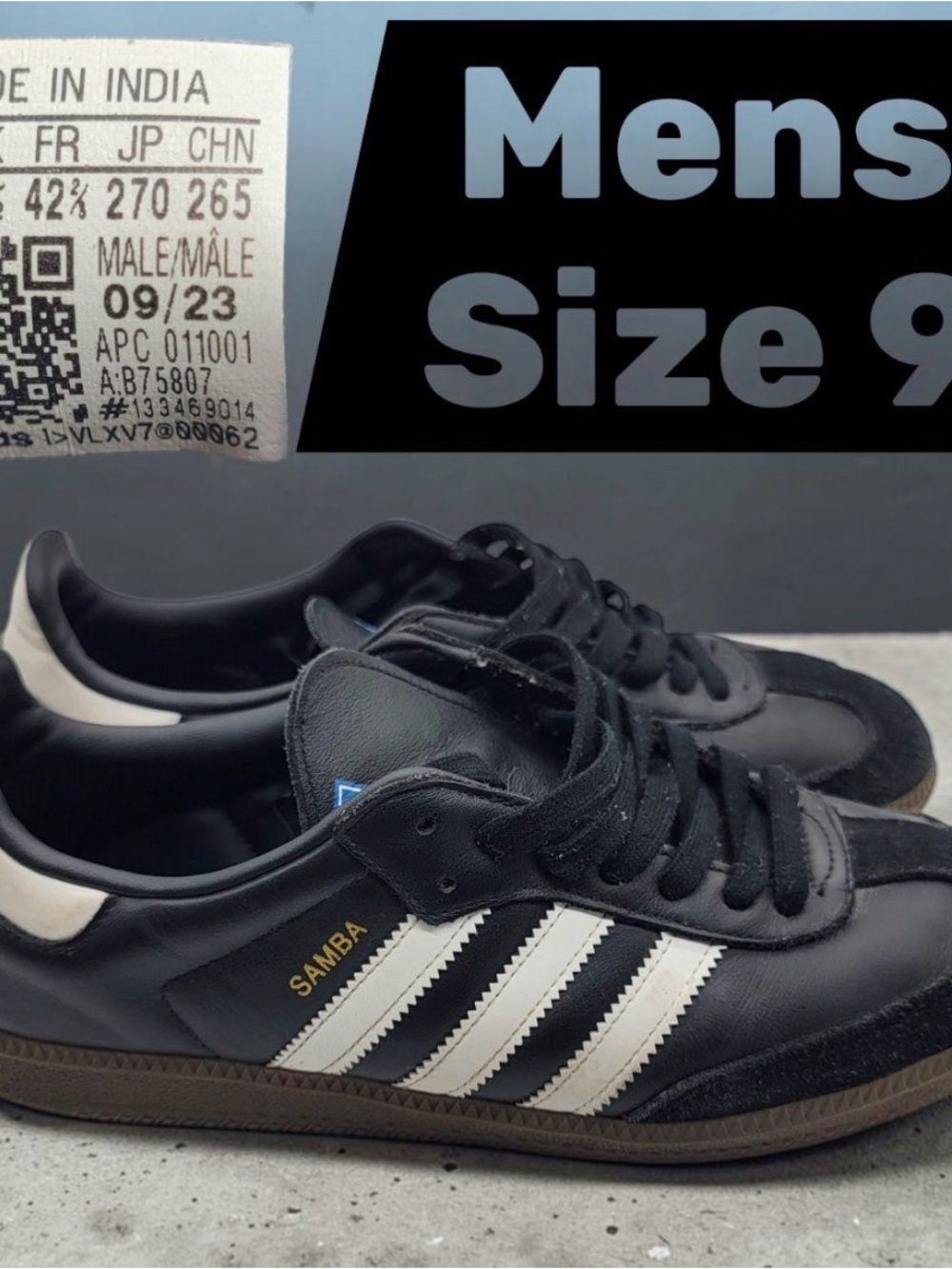 Adidas Samba Men's Black/White Leather Sneakers Size 9
